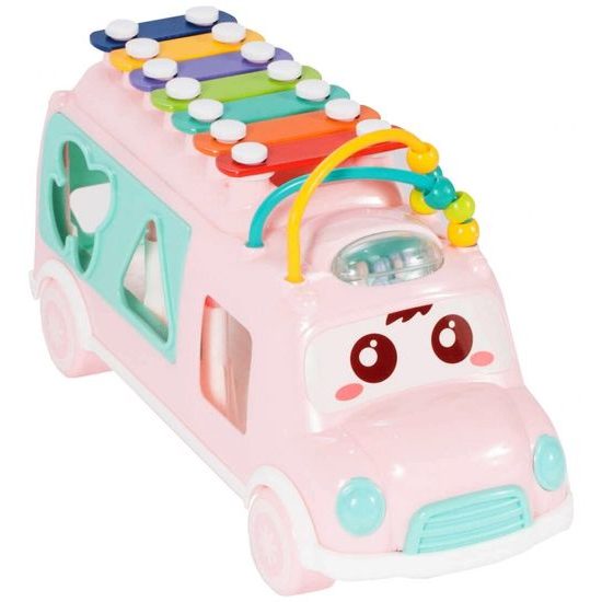 Interaktivní hrající autíčko s cimbálkami Happy Bus růžové