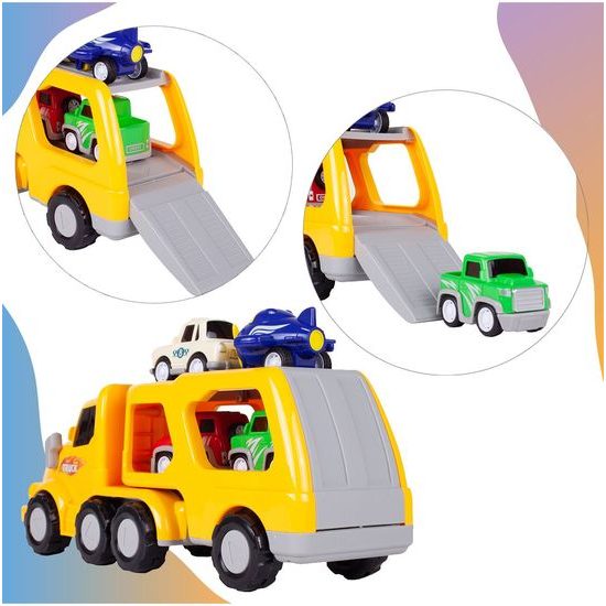 Nákladní auto se 3 autíčky, helikoptérou, světly a zvuky Transport Car žluté