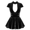 Black Level fényes vinyl mini ruha rövid ujjakkal 2851806 fekete