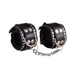 Fekete/fekete díszített bőr kézbilincs