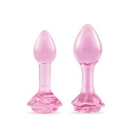 Pink Roses Glass Butt Plug Training Set
