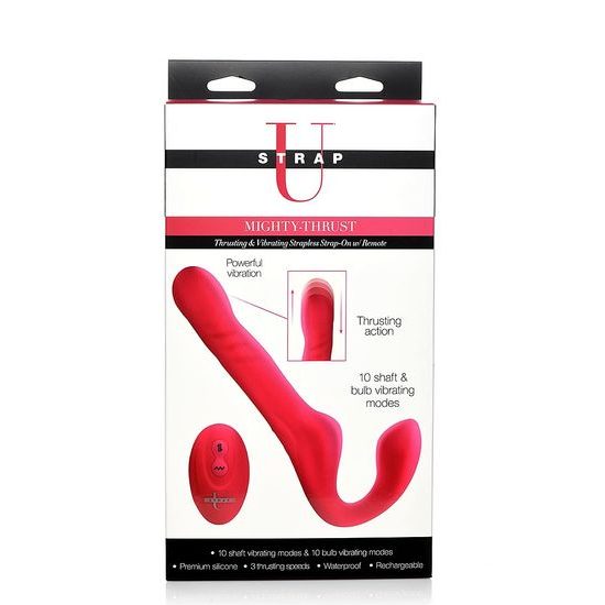 Strap U Mighty-Thrust Toló és Vibráló Pánt Nélküli Strap-On Távirányítóval Rózsaszín