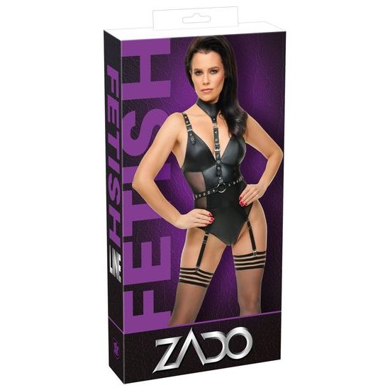 Bőr body harisnyatartóval és nyakörvvel – ZADO
