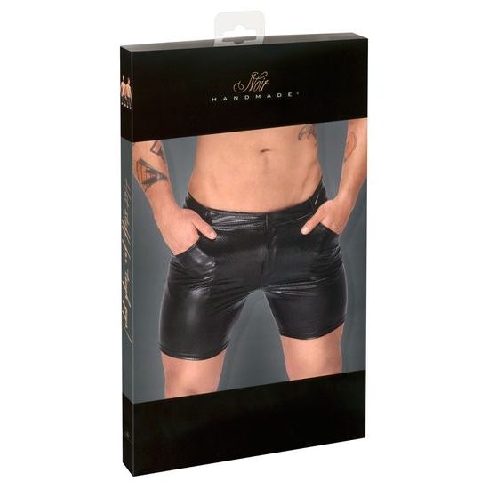 Noir Handmade H068 Középhosszú Kígyóbőrmintás Wetlook Rövidnadrág Hátsó Zsebekkel