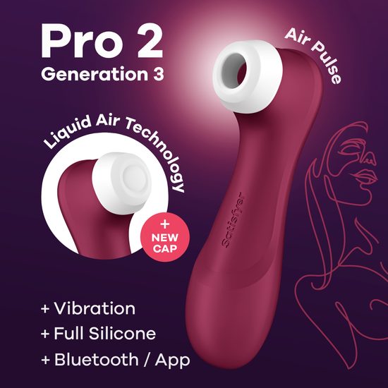 Satisfyer Pro 2 Generation 3 Liquid Air Technológiával, Vibrációval és Bluetooth Appal Borvörös