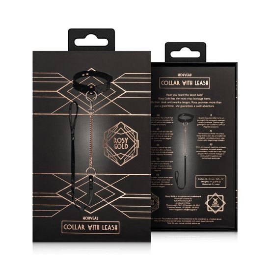 Nyakörv pórázzal Rosy Gold Collar with Leash fekete