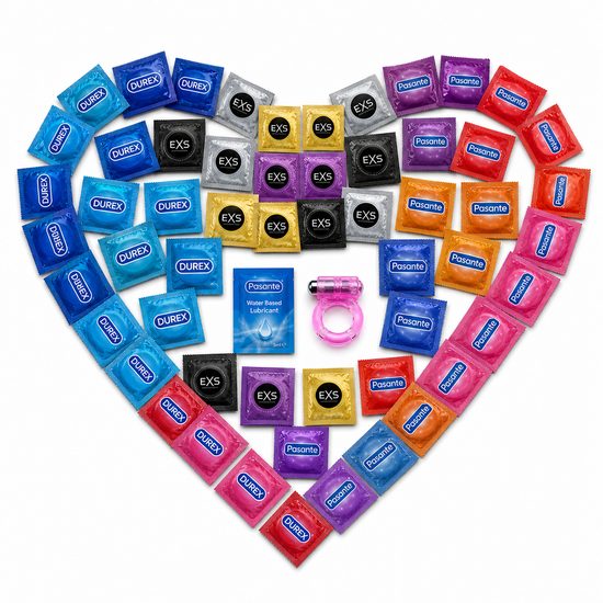 Maxi csomag 55 db Durex és Pasante óvszer + síkosító gél + vibrációs gyűrű