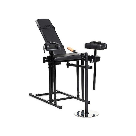 Master Series stol za razpiranje nog (Obedience Chair) s seks strojem