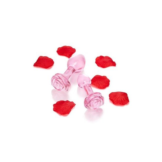 Stekleni komplet analnih čepkov za trening Pink Roses