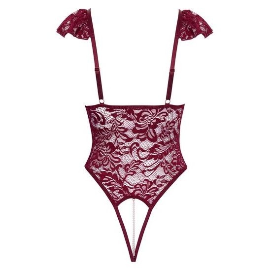 Cottelli čipkast body z odprtim razkorakom in stimulativnimi biseri 2644932 rdeč