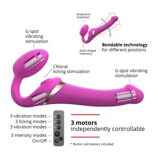 Strap-on-me Multi Orgasm strap-on vibrator z lizalnim stimulatorjem rožnat S