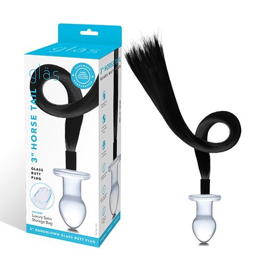 Gläs steklen analni čep s konjskim repom