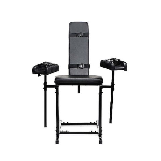 Master Series stol za razpiranje nog (Obedience Chair) s seks strojem