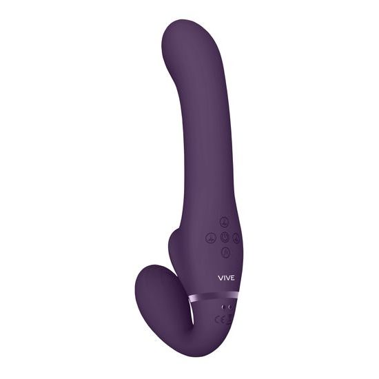 VIVE Ai Dual Vibrating &amp; Air Wave Tickler Strapless Strapon Purple