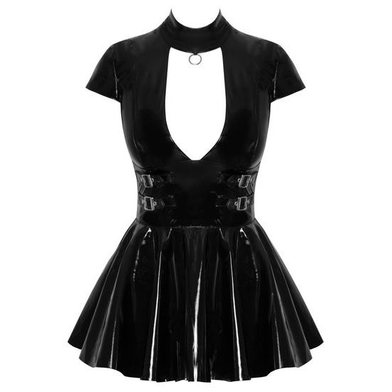 Black Level vinilna mini obleka s kratkimi rokavi 2851806 črna