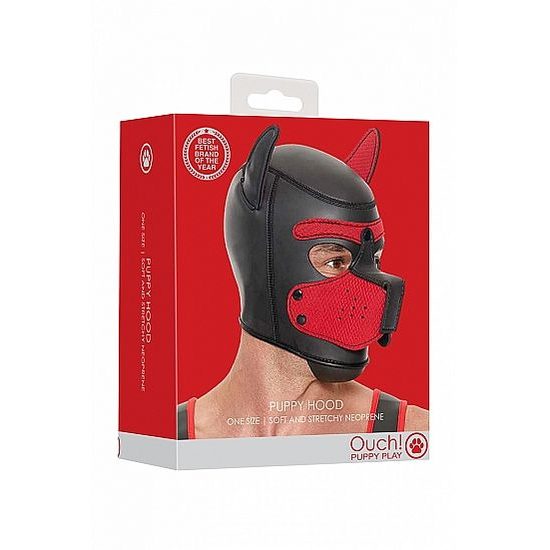 Pasja maska Ouch! Puppy Play Puppy Hood rdeča