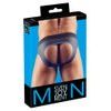 Svenjoyment Jockstrap pentru bărbați cu fermoar, aspect de neopren și spate deschis cu margini albastre