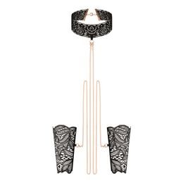 Set Cătușe și Guler din Dantelă Rosy Gold Negru