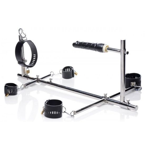 Master Series Imprisoned Metal Stockade cu Dildo