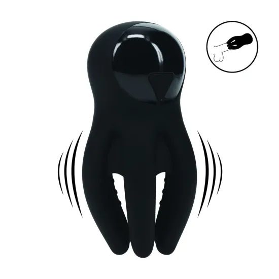 Levelz Digital Vibrating Silicone Penis Head Stimulator with Tentacles - Black