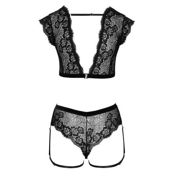 Set lenjerie din dantelă cu jartiere decorative Cottelli