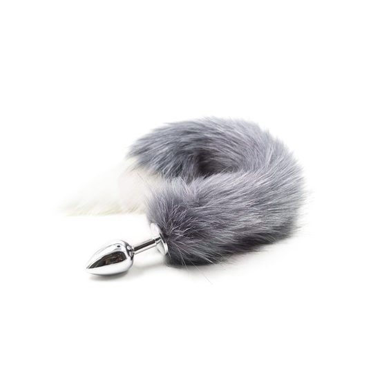 Butt plug metalic cu coadă de vulpe, gri