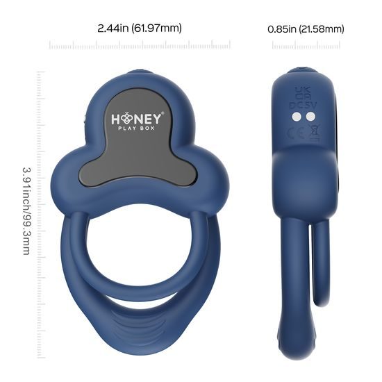 HoneyPlayBox Anello Inel Dublu Vibrator Controlat prin Aplicație Albastru