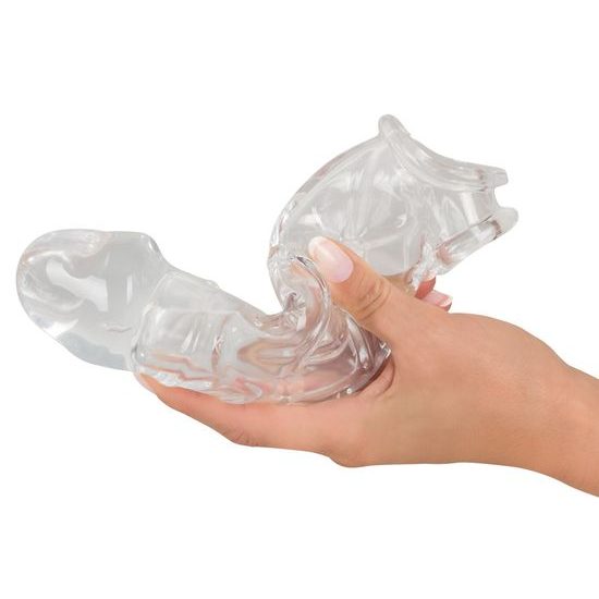 You2Toys Crystal - Manșon Transparent pentru Penis cu Extensie și Inel pentru Testicule