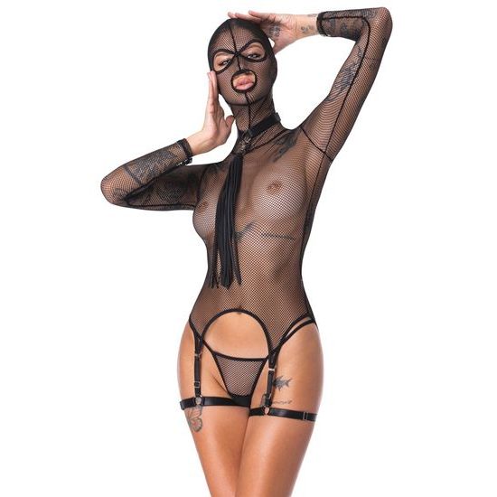 Bad Kitty Net Basque with Head Mask & Long Sleeves Set