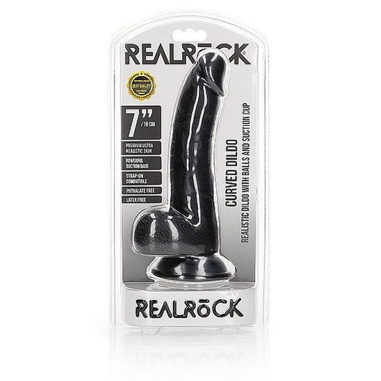 Dildo Realist Curbat RealRock cu Bile și Ventuză 7"
