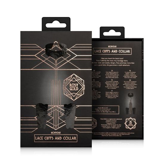 Set Cătușe și Guler din Dantelă Rosy Gold Negru