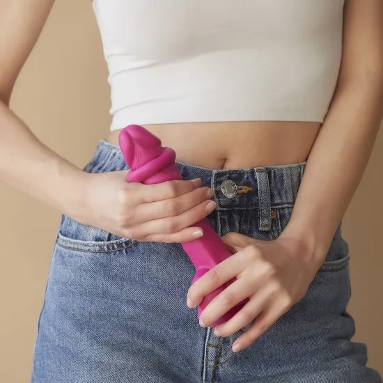 strap-on-me Dildo Realist cu Piele Glisantă Fuchsia S