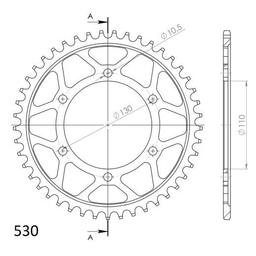 Řetězová rozeta SUPERSPROX RFE-479:45-BLK černý 45 zubů, 530