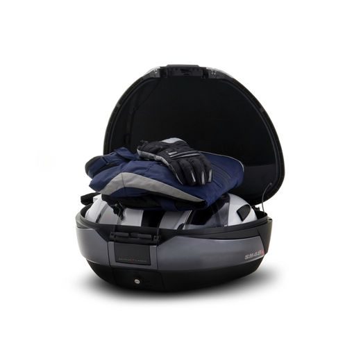 Vrchní kufr na motorku SHAD SH48 D0B48406R Nový titan s opěrkou, karbonový kryt a zámek PREMIUM SMART