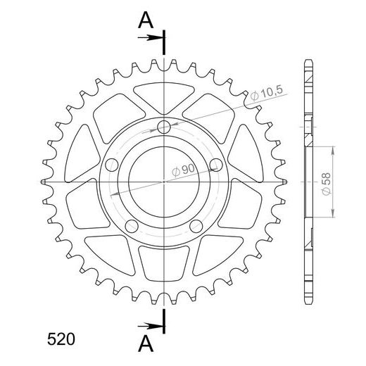 Řetězová rozeta SUPERSPROX RFE-604:38-BLK černý 38 zubů, 520