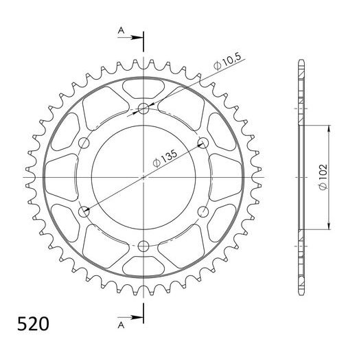 Řetězová rozeta SUPERSPROX RFE-401:44-BLK černý 44 zubů, 520