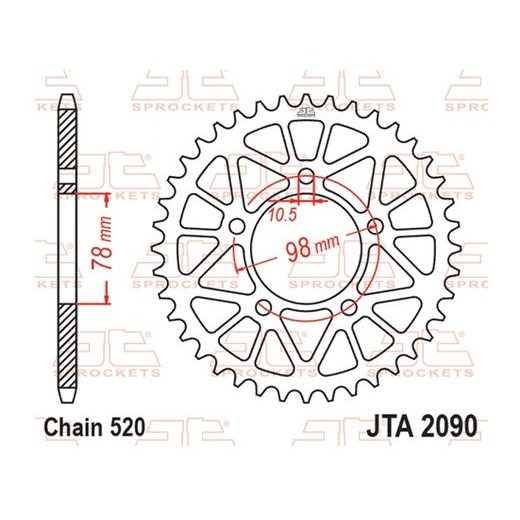 Hliníková řetězová rozeta JT JTA 2090-45BLK 45)T, nt((520 černá