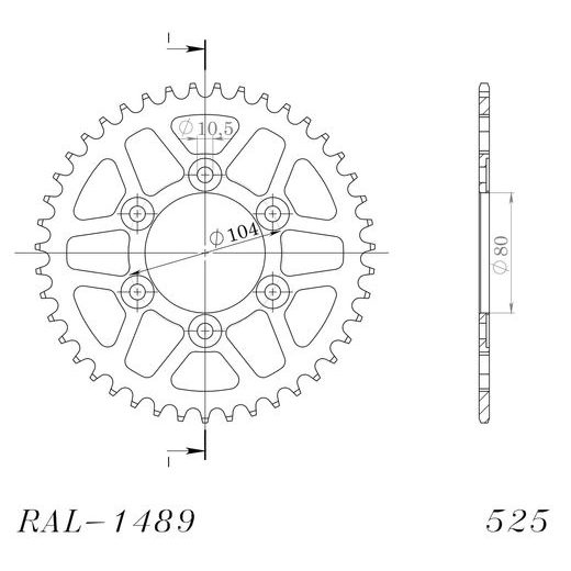 Hliníková řetězová rozeta SUPERSPROX RAL-1489:41-BLK černý 41 zubů, 525