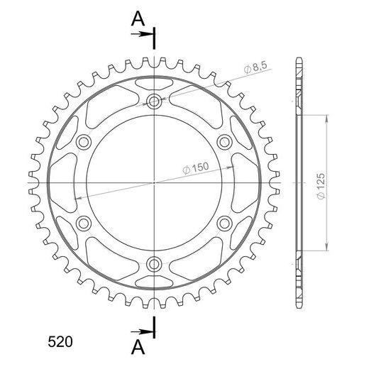 Řetězová rozeta SUPERSPROX RFE-990:44-BLK černý 44 zubů, 520
