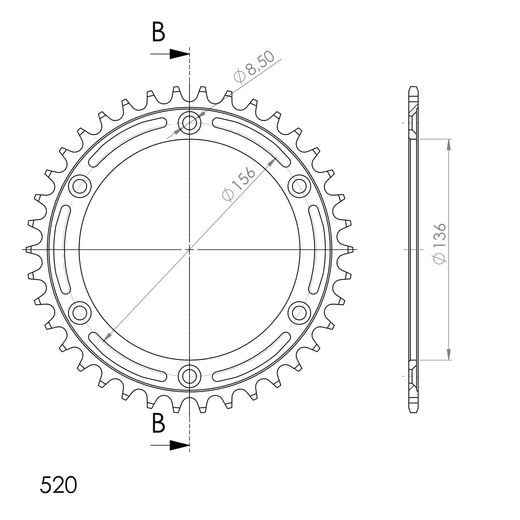 Řetězová rozeta SUPERSPROX RFE-1512:38-BLK černý 38 zubů, 520