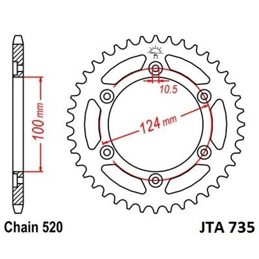 Hliníková řetězová rozeta JT JTA 735-37BLK 37 zubů, 520 černá