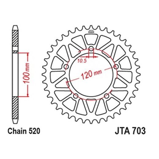 Hliníková řetězová rozeta JT JTA 703-42BLK 42)T, nt((520 černá