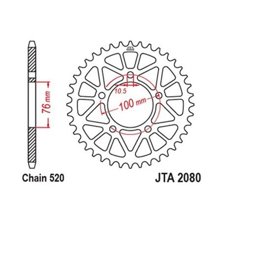 Hliníková řetězová rozeta JT JTA 2080-46BLK 46 zubů, 520 černá