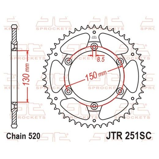 Řetězová rozeta JT JTR 251-51SC 51 zubů, 520 Samočistící, Nízká hmotnost