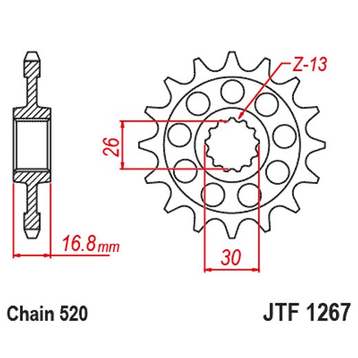 Řetězové kolečko JT JTF 1267-16RB 16 zubů, 520 pogumované