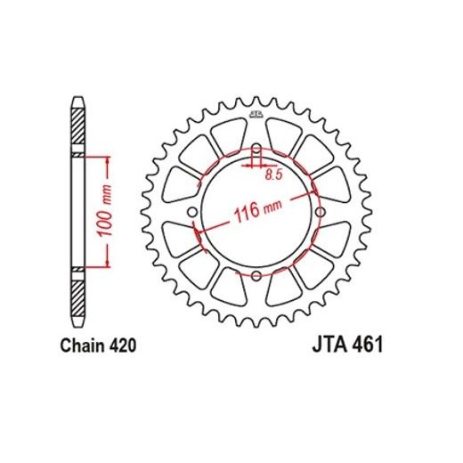 Hliníková řetězová rozeta JT JTA 461-49BLK 49 zubů, 420 černá
