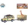 Kids Globe Traffic Land Rover Defender 14cm kov na zpětný chod s přívěsem 14cm a žirafou v krabičce