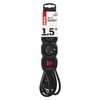 Prodlužovací kabel 1,5 m, 3 zásuvky s vypínačem / černý / PVC / 1 mm2