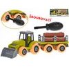 Traktor 28cm šroubovací volný chod s vlečkou a kládami v krabičce