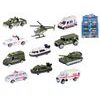 Vozidla vojenská/ambulance 7-8cm kov 1:64 volný chod 12druhů v krabičce 24ks v DBX